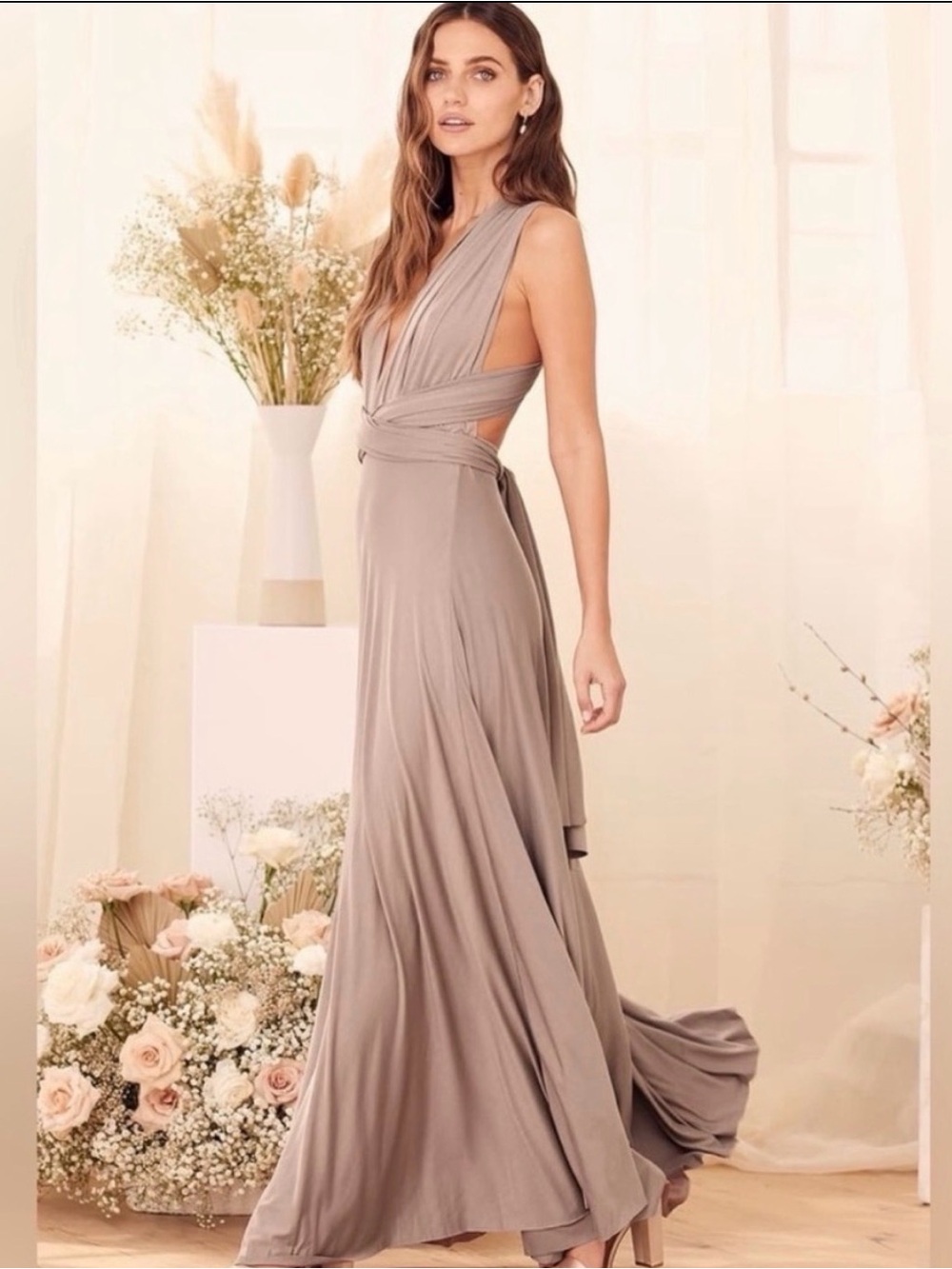 Wrap-Style Taupe Maxi Dress multi use